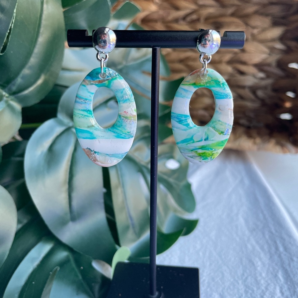 Multi-Colored Handmade Polymer Clay Dangly Earrings